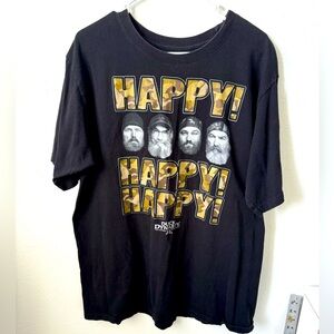 Men’s Duck Dynasty Happy Happy Happy Shirt Size XL Black Solid Short Sleeve